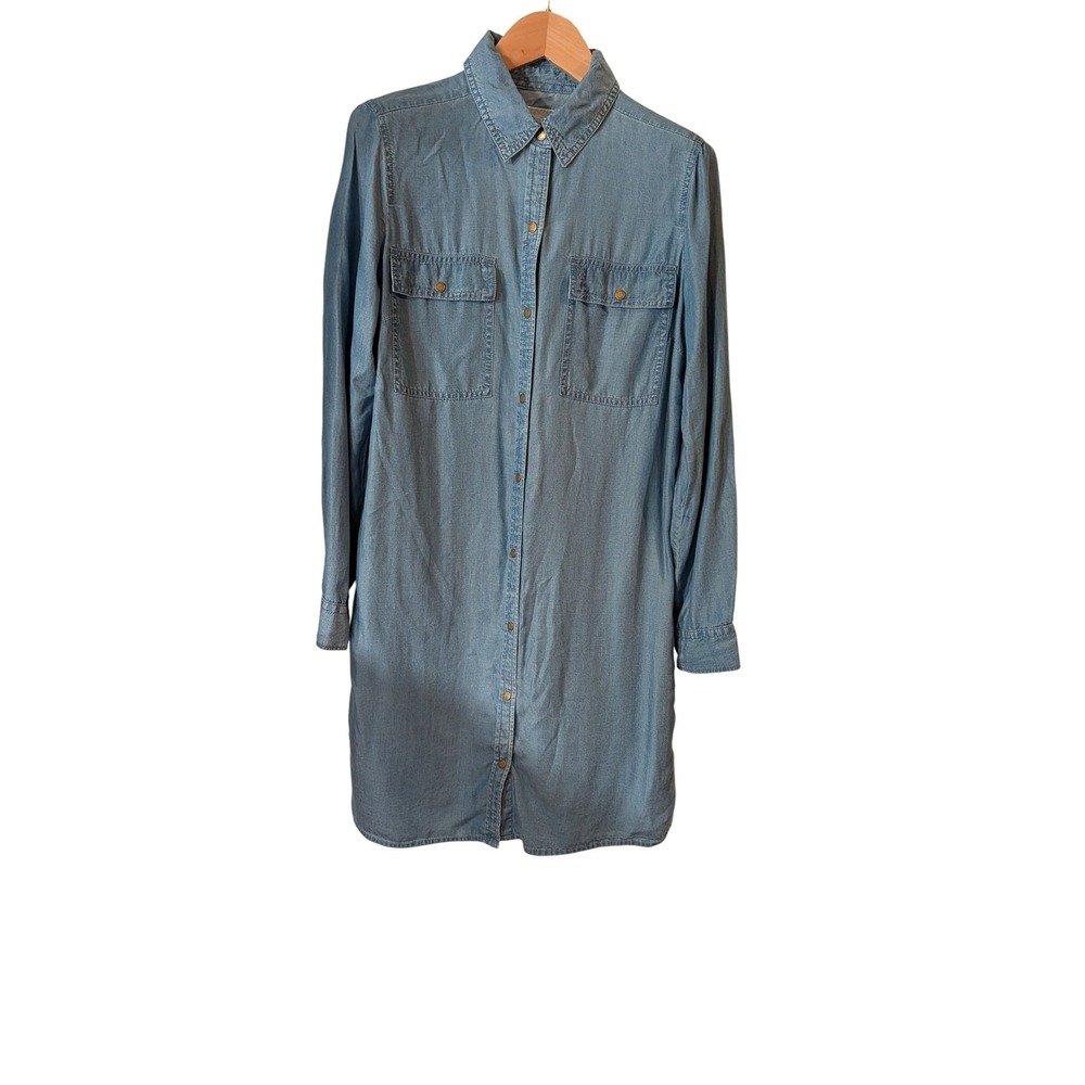 Michael Kors Women Blue Tencel Denim Button Down Shirt Dress M Long Sleeve